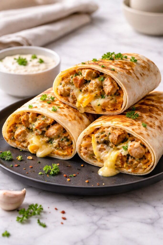 Cheesy Garlic Chicken Wraps Recipe