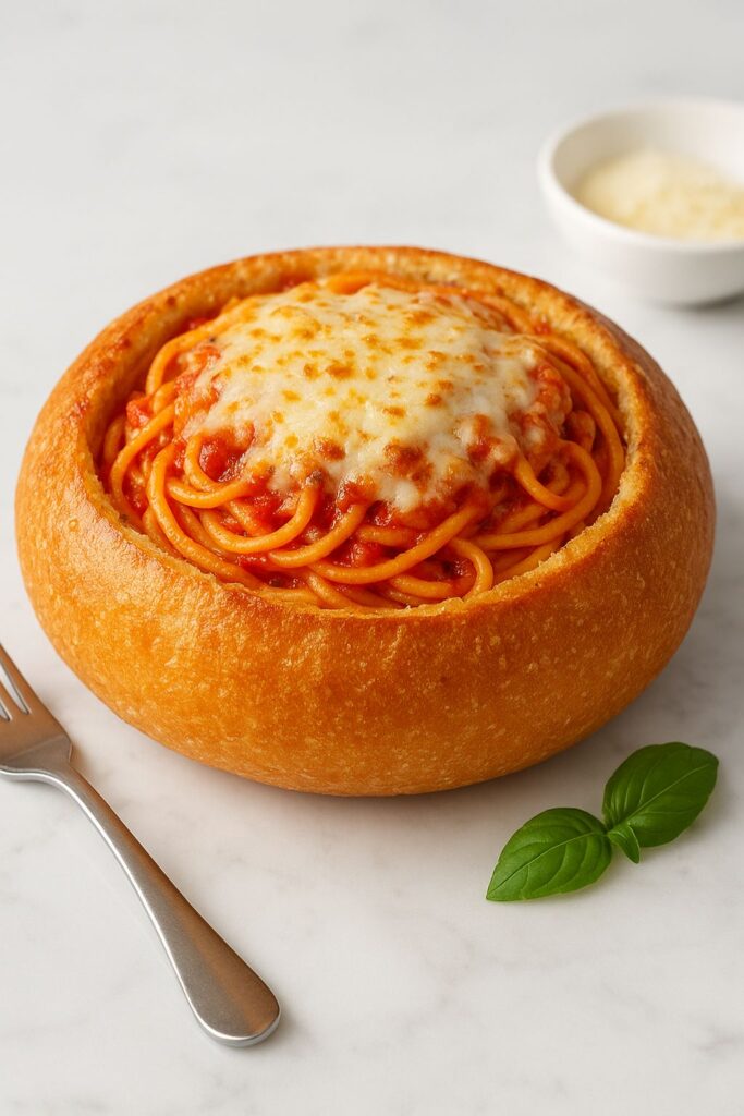 Spaghetti Garlic Bread Bowl Recipe