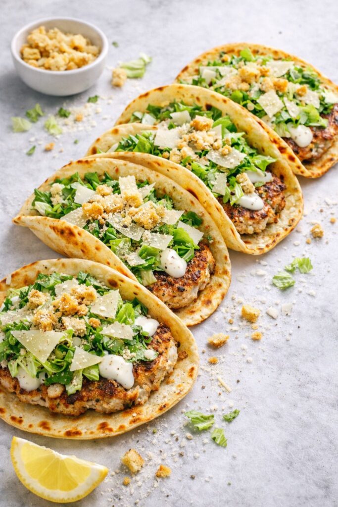 Chicken Caesar Smash Tacos