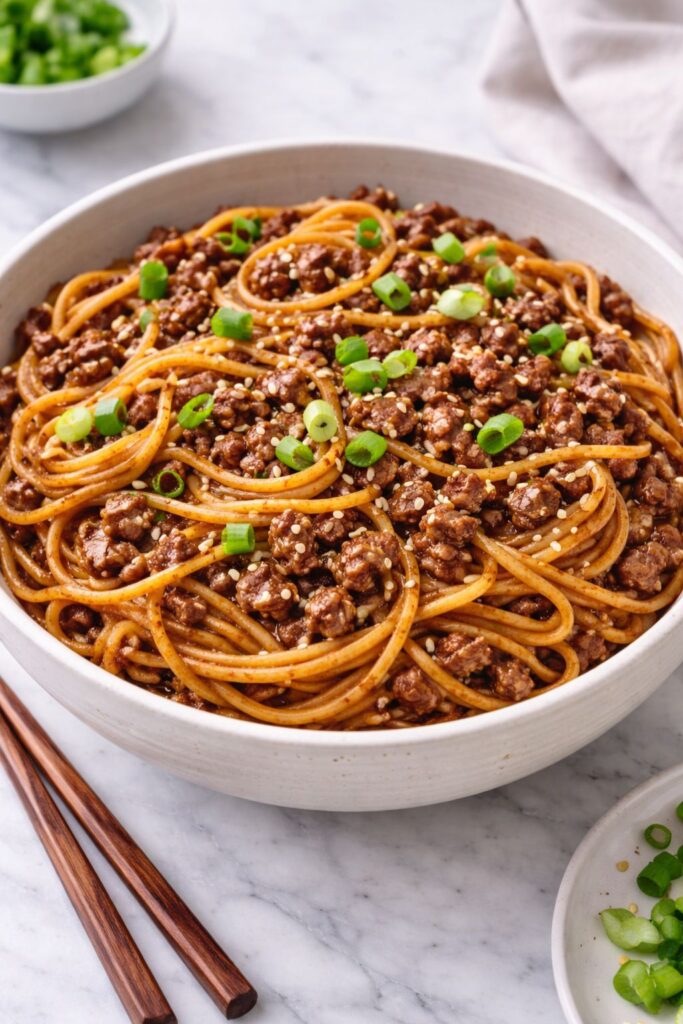 Mongolian Ground Beef Noodles