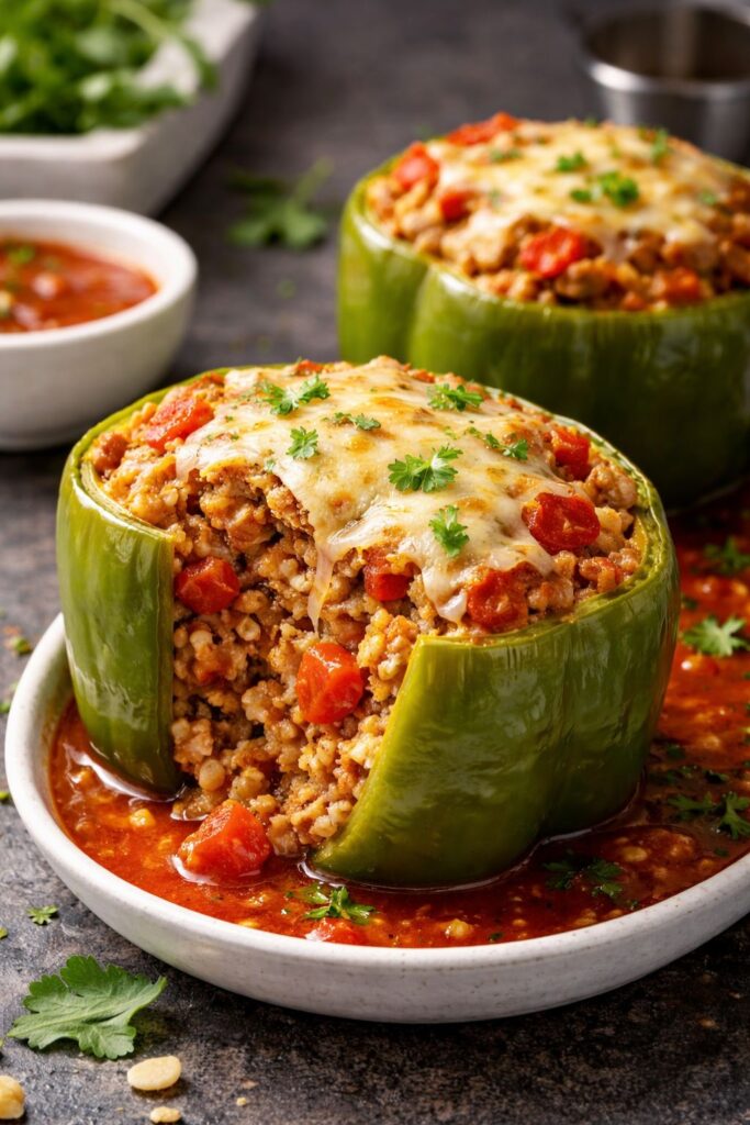 Stuffed Green peppers With Ground Beef