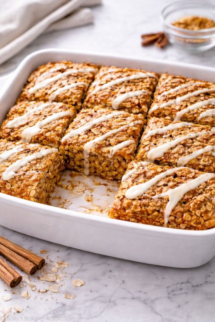 Cinnamon Roll Baked Oatmeal Squares