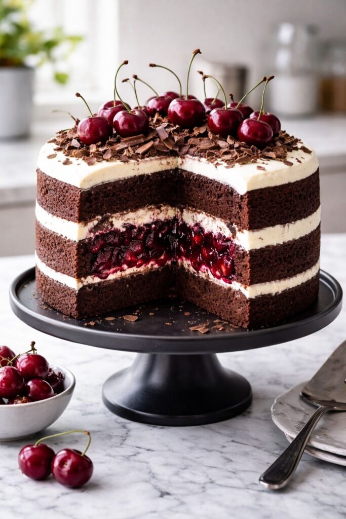 Dark Forest Cake with Espresso & Cherry Filling