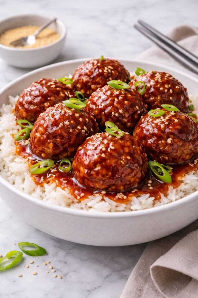 Korean BBQ Meatballs with Gochujang Glaze