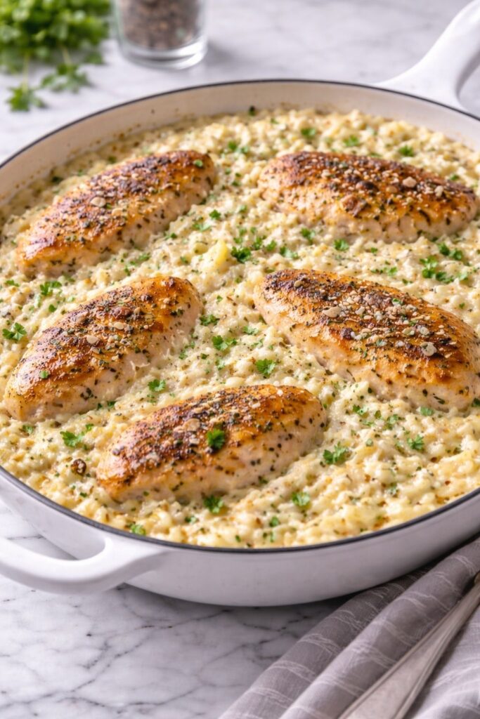 One-Pan Creamy Parmesan Chicken and Rice