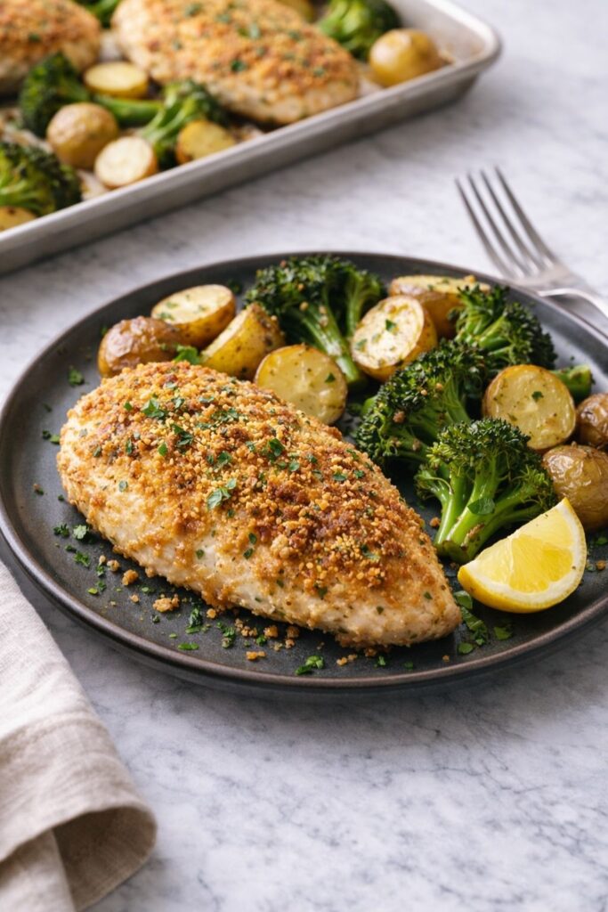 Parmesan Crusted Chicken Sheet Pan Dinner