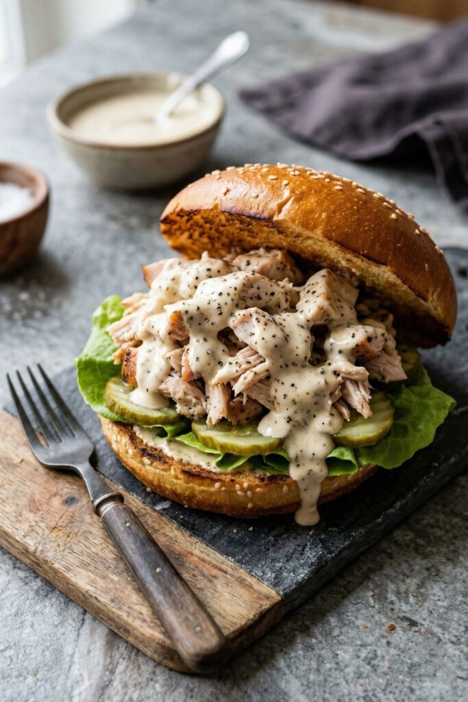 Chicken Chopped Sandwich with Alabama BBQ Sauce