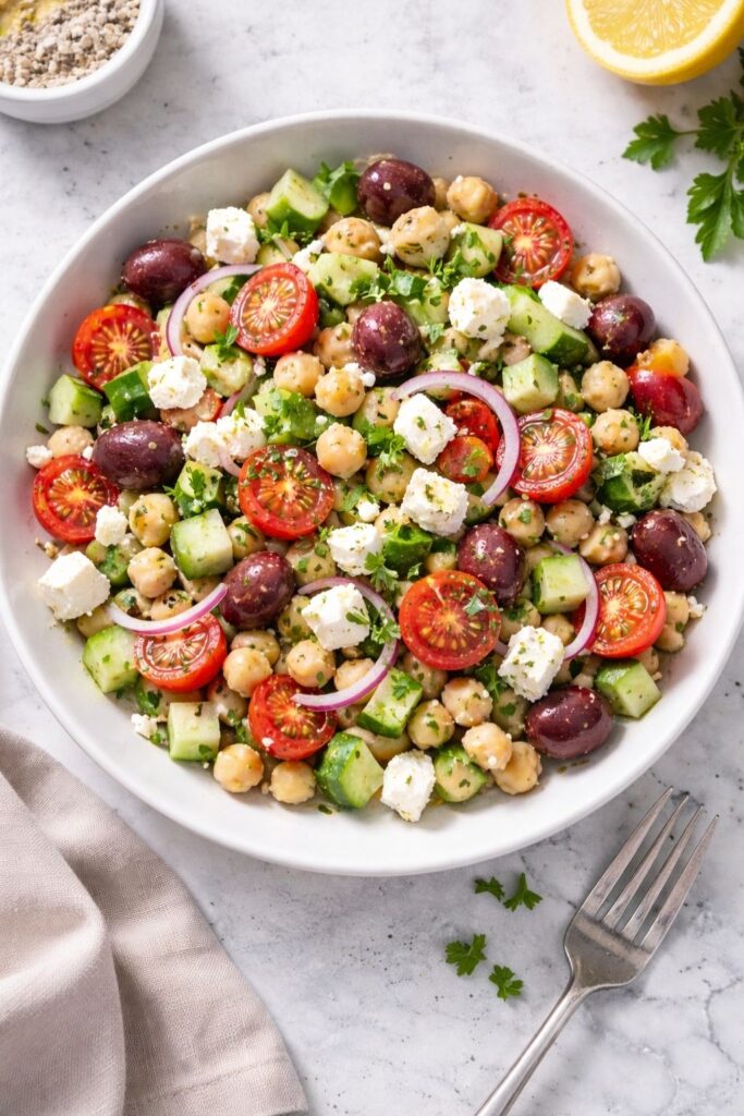 Chickpea Cucumber Feta Salad Real Greek