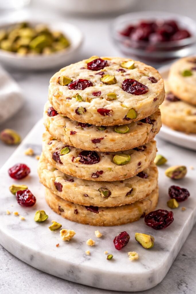 Cranberry Pistachio Shortbread Cookies
