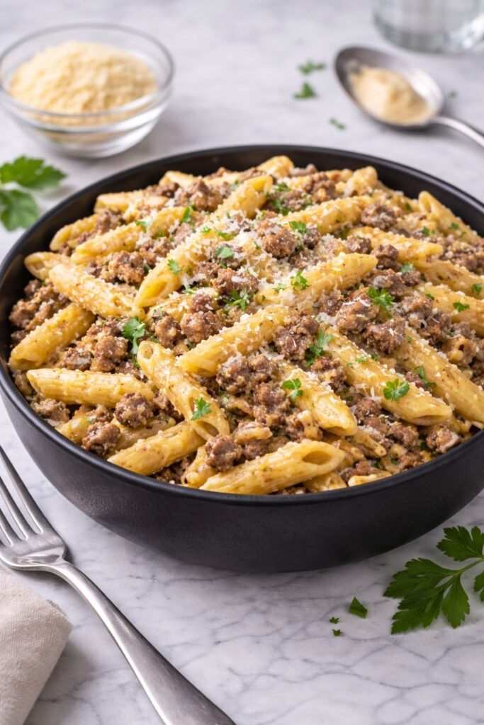 Creamy High Protein Beef Pasta Recipe