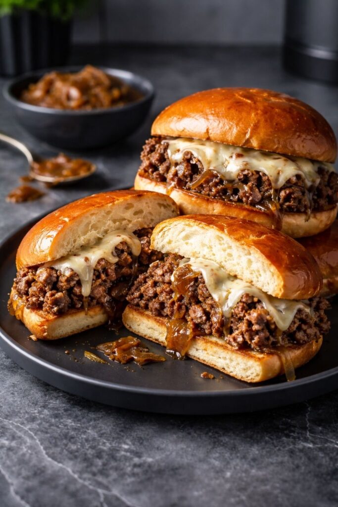 French Onion Beef Sloppy Joes with Melted Cheese