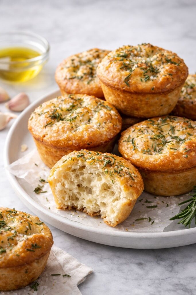 Golden Crust Garlic Rosemary Focaccia Muffins