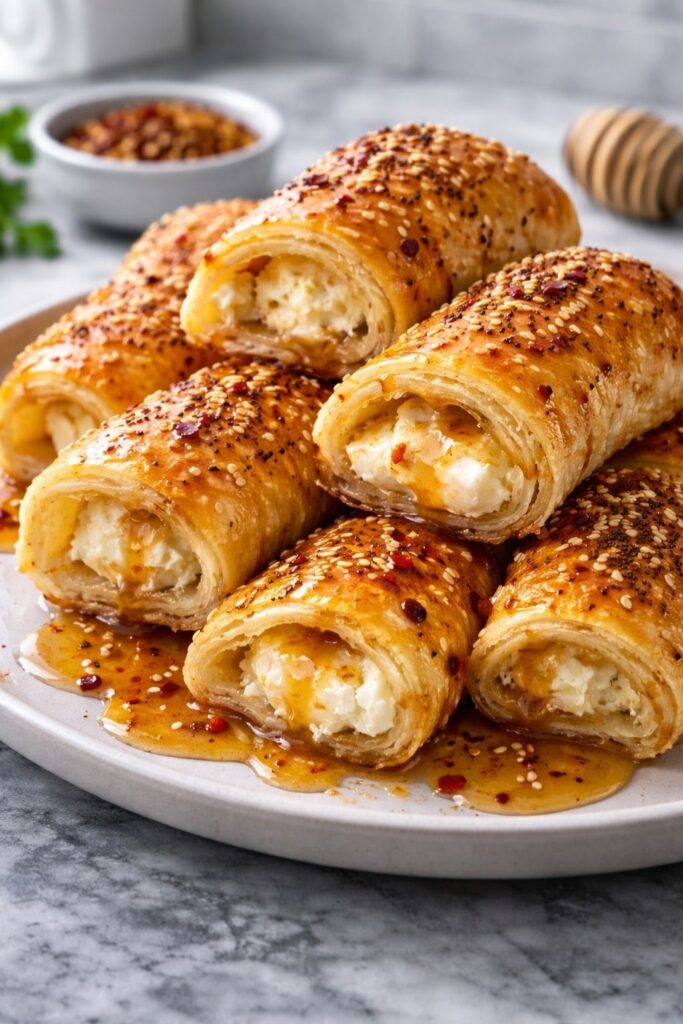 Oven-Fried Feta Rolls with Chili Honey