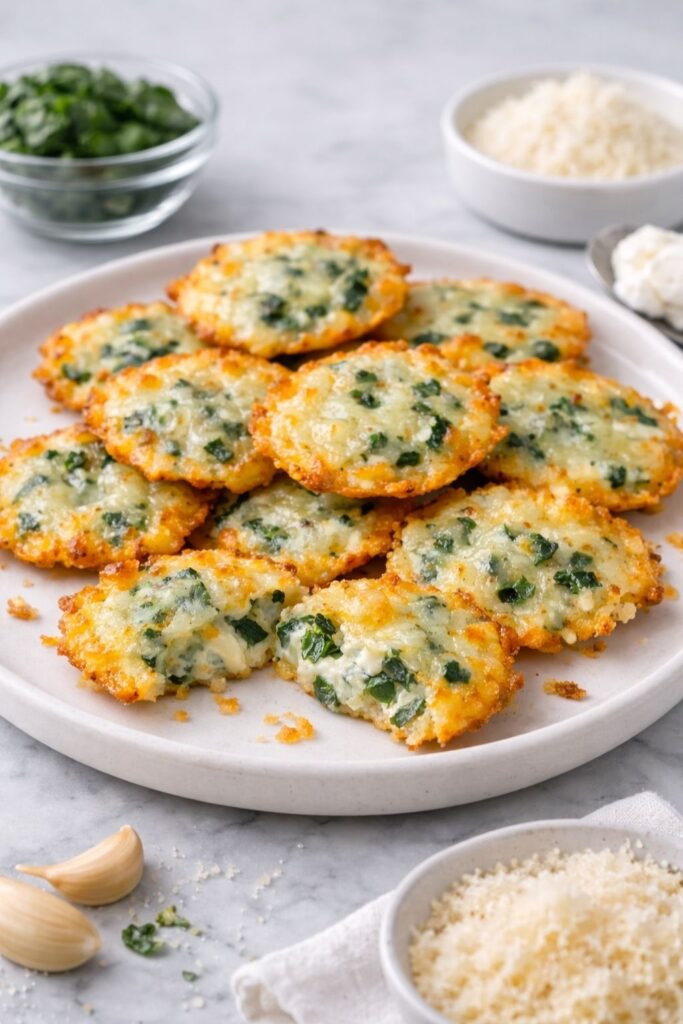 Spinach Dip Cheese Crisps Recipe