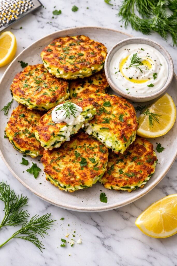 Zucchini Fritters with Cottage Cheese