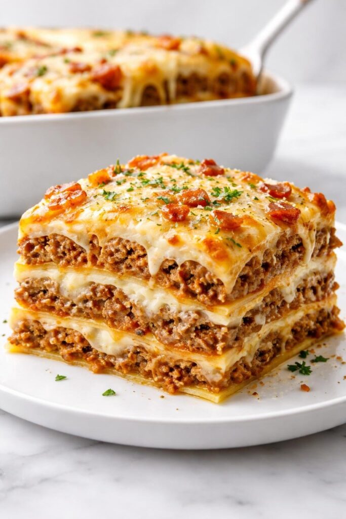 Parmesan Garlic Bacon Cheeseburger Lasagna Recipe