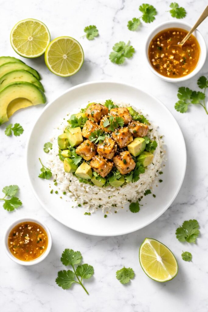 Honey Lime Chicken Avocado Rice Stack Recipe