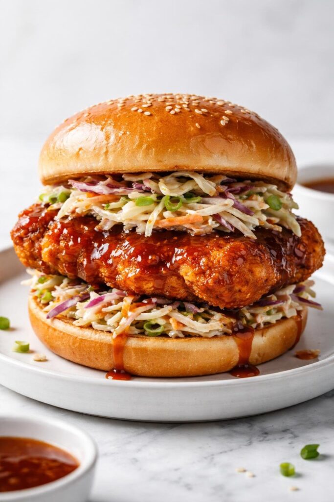 Honey Chipotle Fried Chicken Sandwich with Cajun Slaw