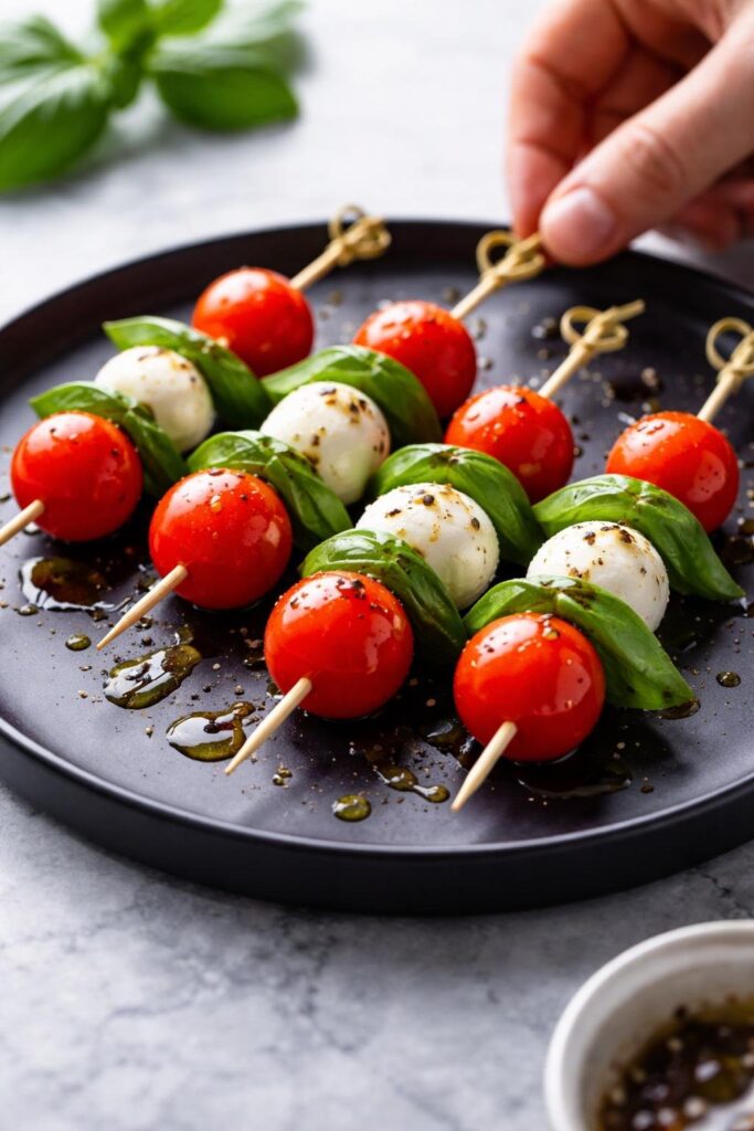 Tomato Mozzarella Basil Skewers Recipe