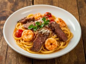 Calabrian Steak and Shrimp Bucatini Recipe