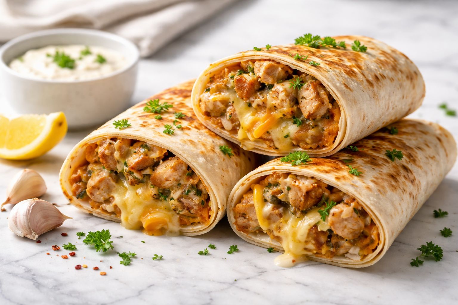 Cheesy Garlic Chicken Wraps Recipe