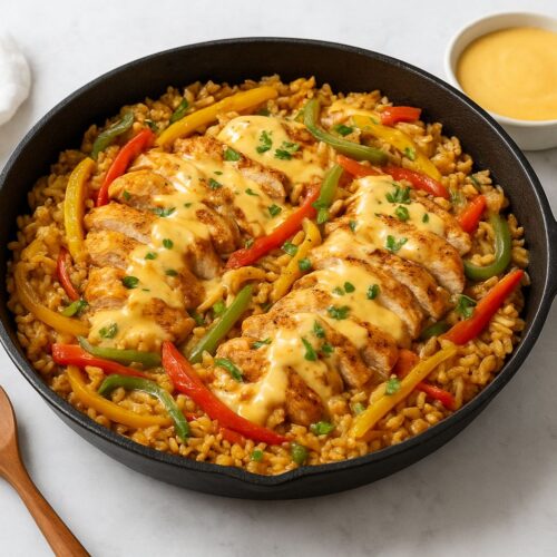 Queso Chicken Fajita Rice Skillet Recipe