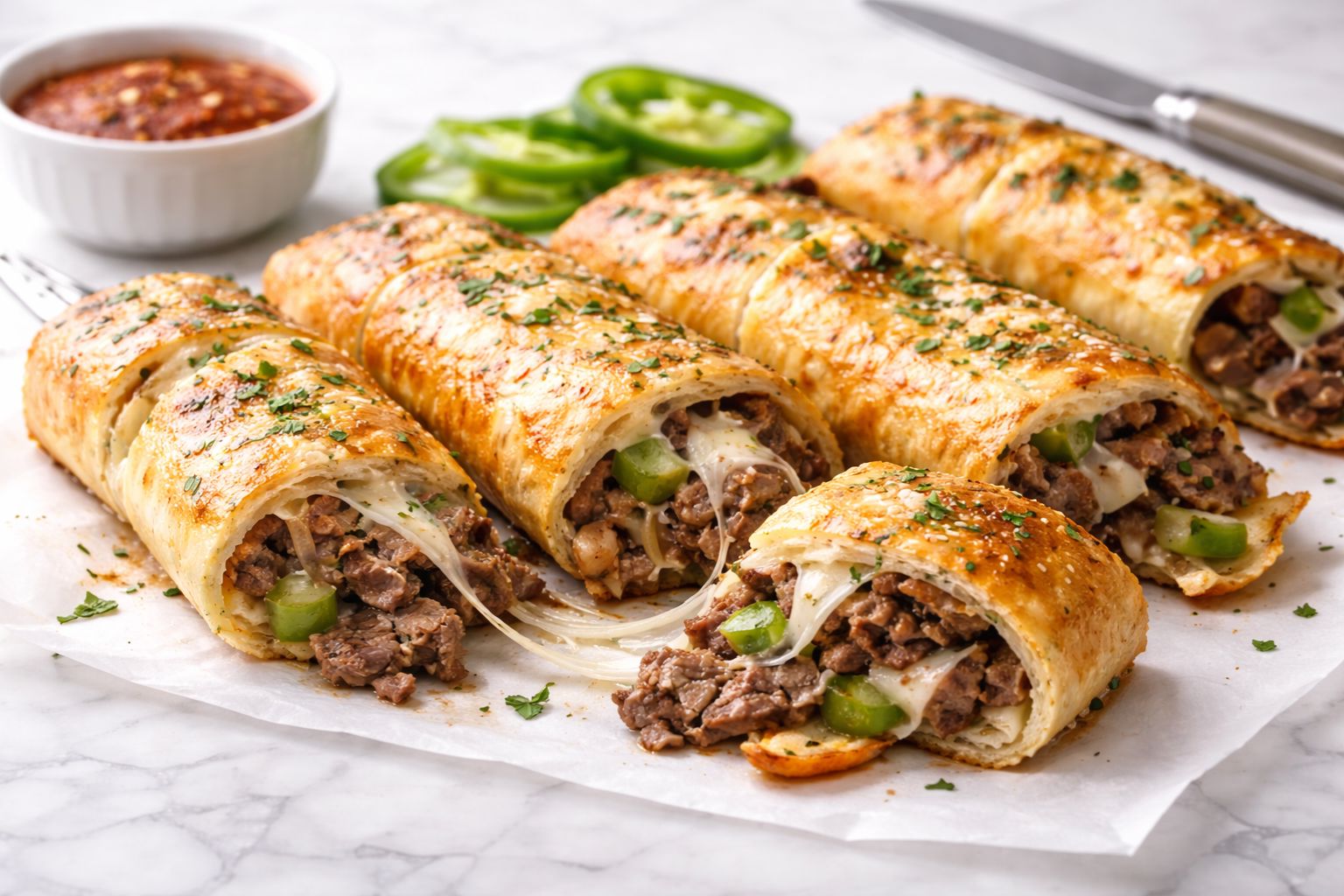 Philly Cheesesteak Stuffed Cheesy Breadsticks