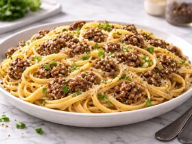 Cheesy Garlic Butter Linguini With Ground Beef