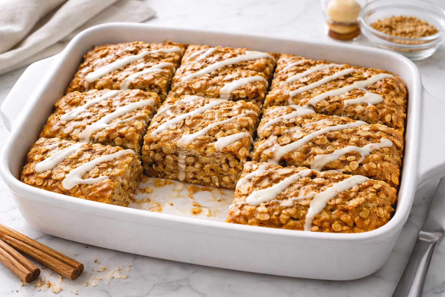 Cinnamon Roll Baked Oatmeal Squares