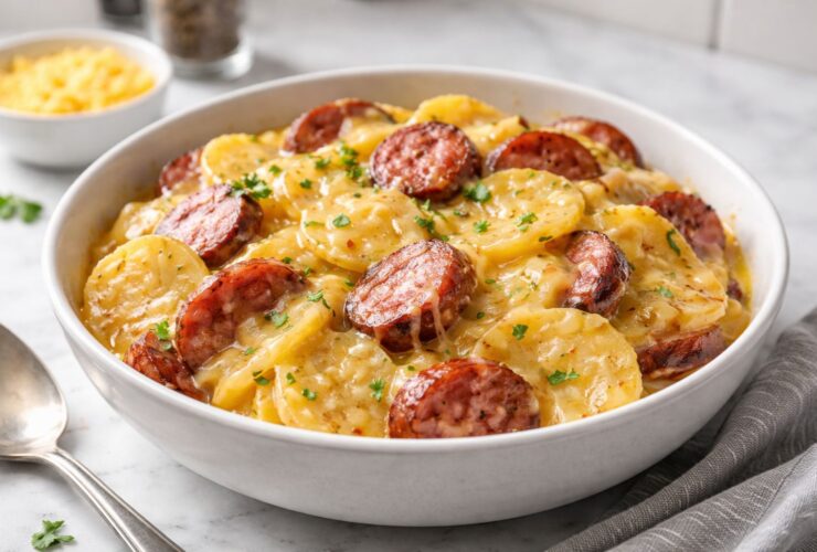 Crockpot Cheesy Potatoes and Kielbasa