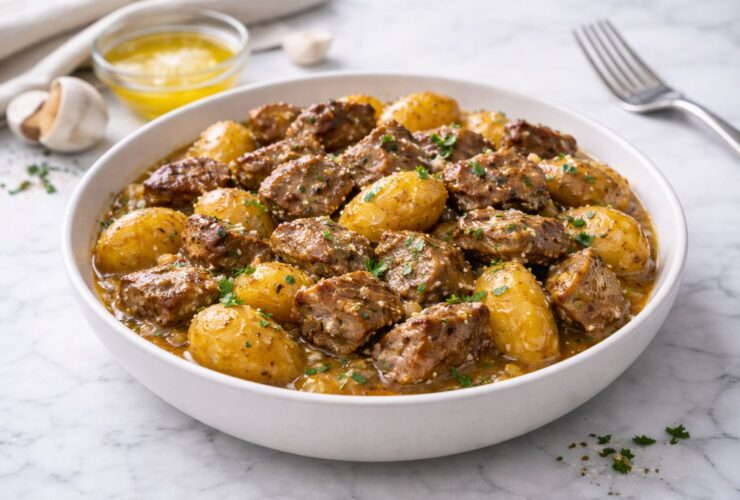 Crockpot Garlic Butter Beef Bites & Potatoes
