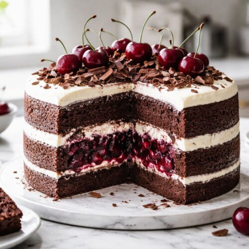 Dark Forest Cake with Espresso & Cherry Filling