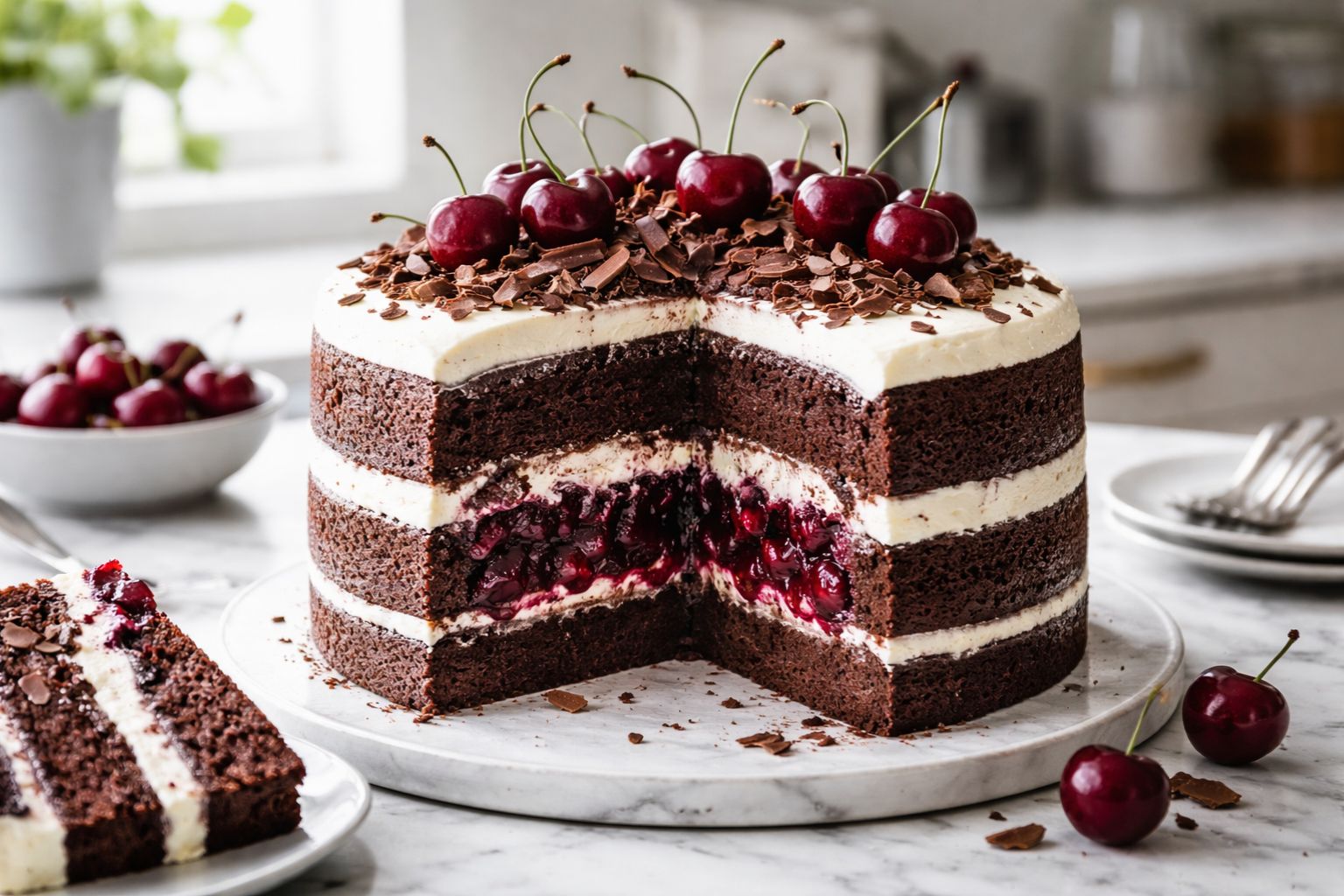 Dark Forest Cake with Espresso & Cherry Filling