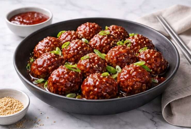 Korean BBQ Meatballs with Gochujang Glaze