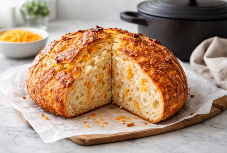 No Knead Cheddar Bread in the Dutch Oven