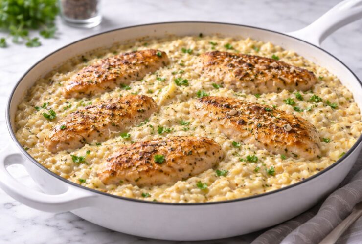 One-Pan Creamy Parmesan Chicken and Rice