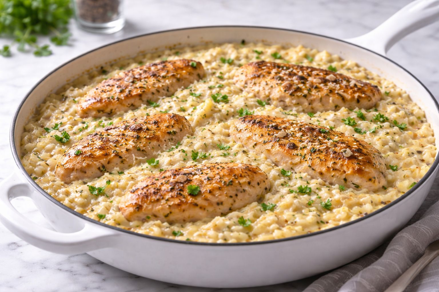 One-Pan Creamy Parmesan Chicken and Rice