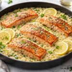 One Skillet Salmon with Lemon Orzo