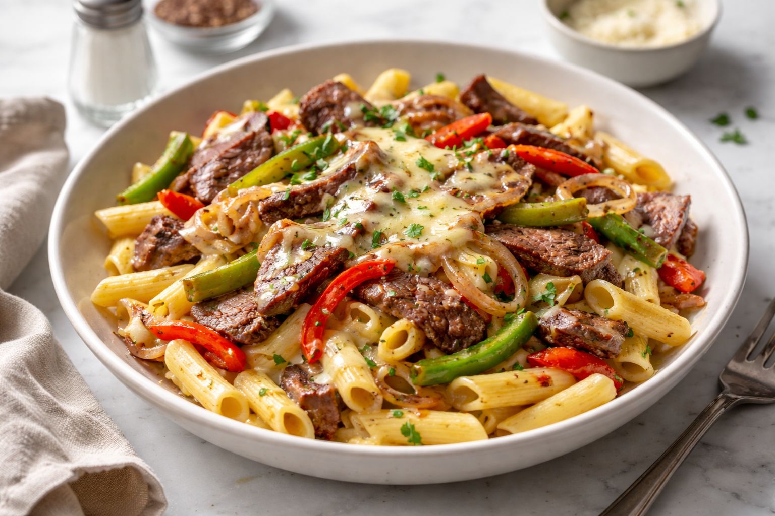 Philly Cheese Steak Pasta Recipe
