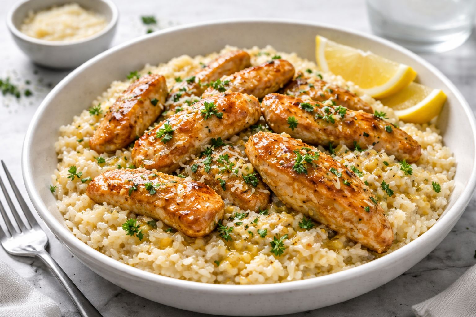 Chicken Scampi with Garlic Parmesan Rice