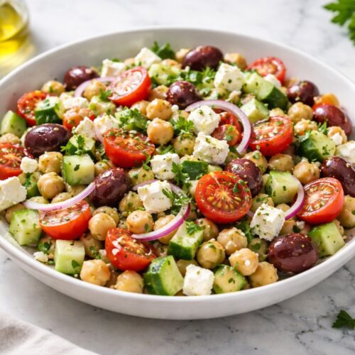 Chickpea Cucumber Feta Salad Real Greek