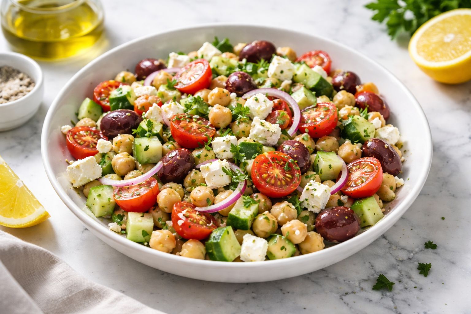 Chickpea Cucumber Feta Salad Real Greek