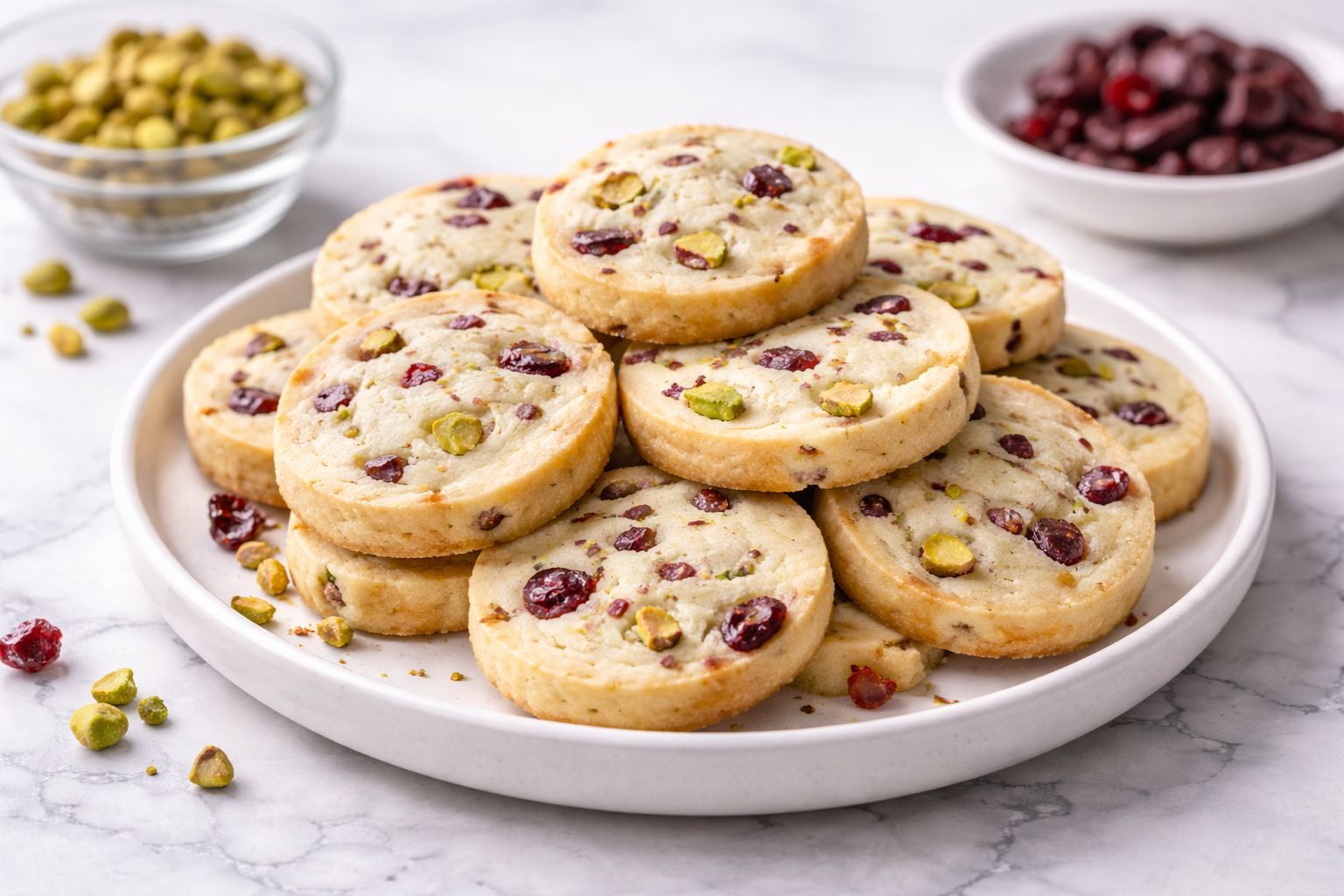 Cranberry Pistachio Shortbread Cookies