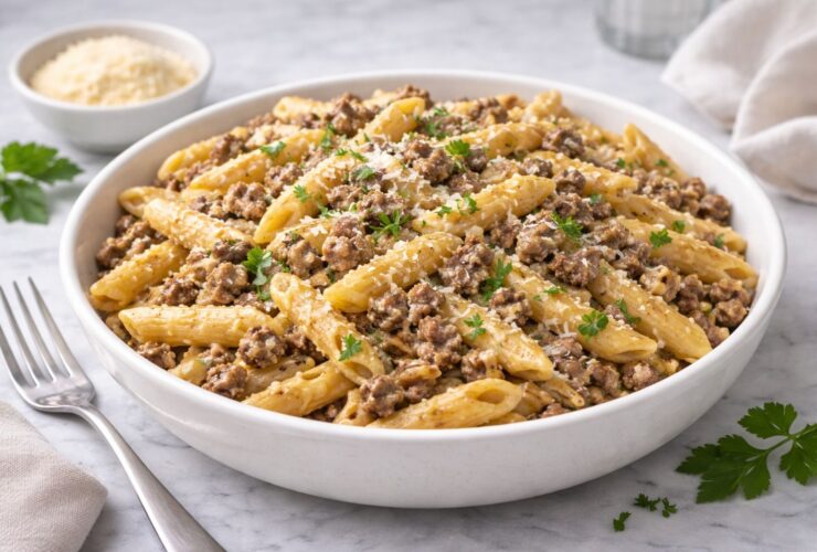 Creamy High Protein Beef Pasta Recipe
