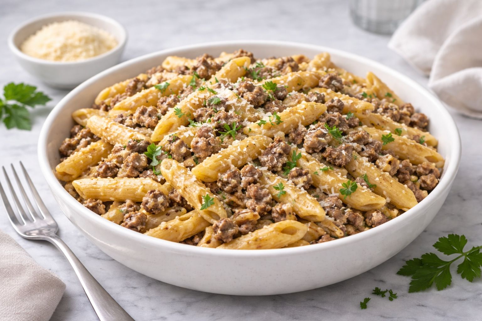Creamy High Protein Beef Pasta Recipe
