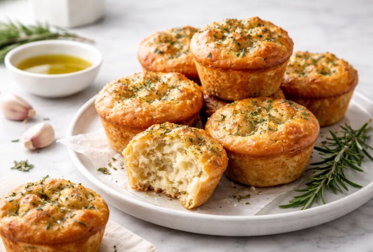 Golden Crust Garlic Rosemary Focaccia Muffins