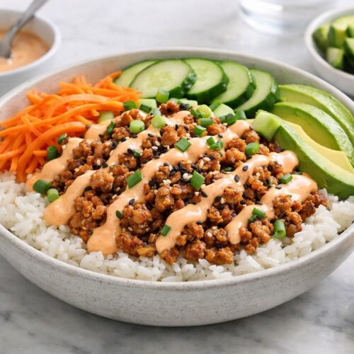 Ground Turkey Rice Bowls with Bang Bang Sauce