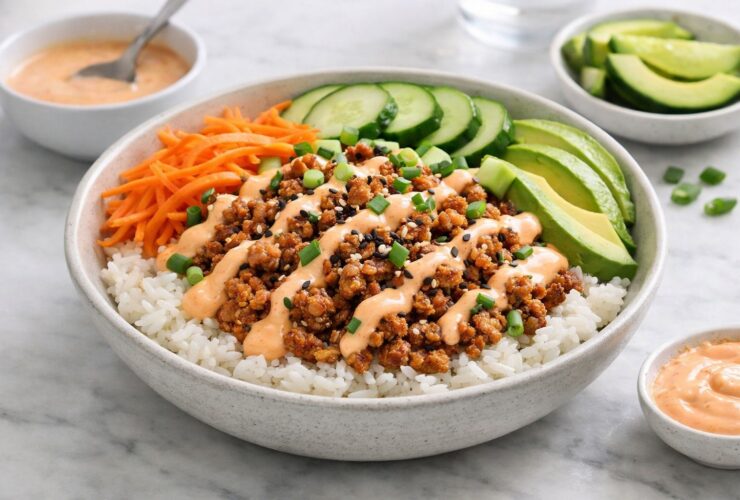 Ground Turkey Rice Bowls with Bang Bang Sauce