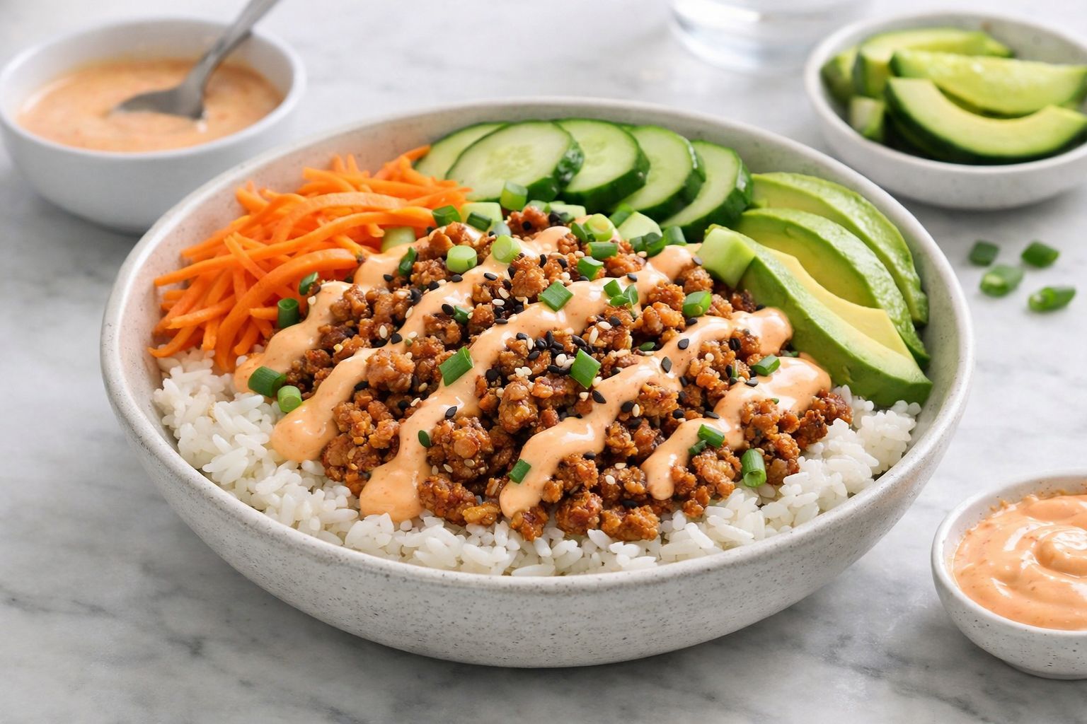 Ground Turkey Rice Bowls with Bang Bang Sauce