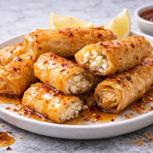 Oven-Fried Feta Rolls with Chili Honey